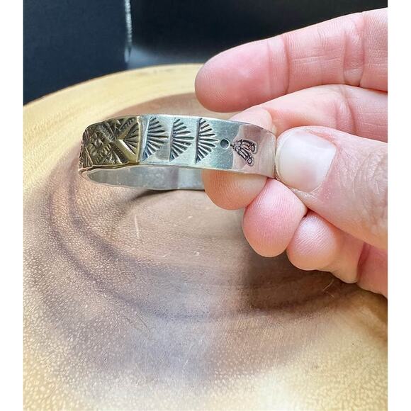 Handmade Vintage Navajo Etched Cuff Bracelet – 14K Gold Fill, Sterling Silver - Picture 5 of 10